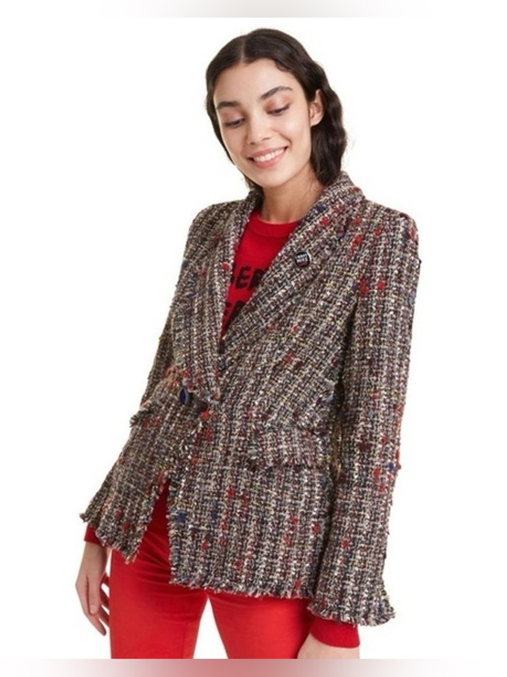DESIGUAL Womens chaq drava blazer knit woven colorful jacket size 40 - us M
